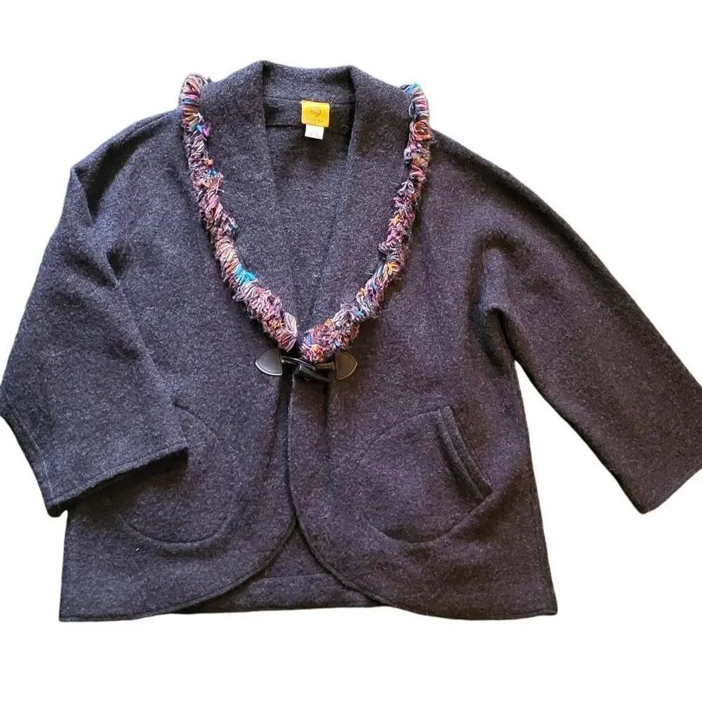 Ruby Rd. Wool Jacket Women's XL Brown Multicolor Pockets Toggle Lagenlook